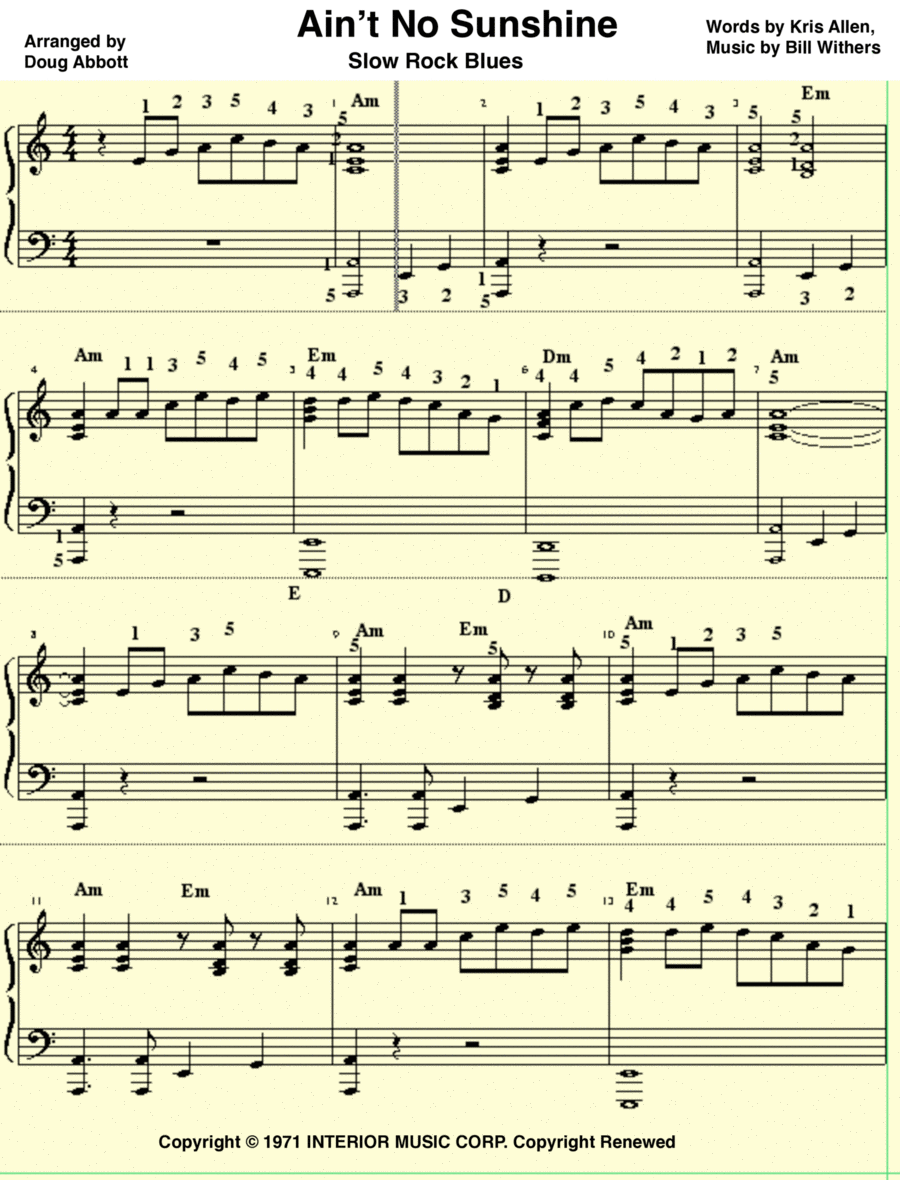 Ain't No Sunshine Ain't No Sunshine Piano, Vocal, Guitar scores gallery preview page 1