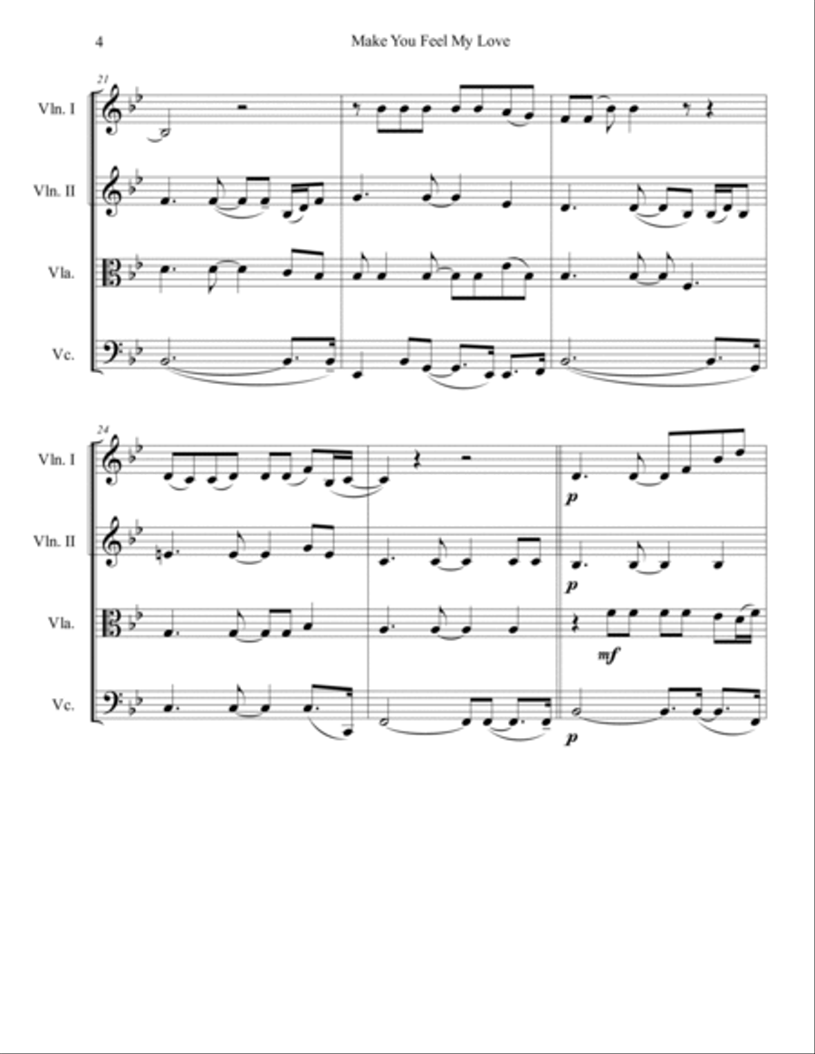 Make You Feel My Love String Quartet scores gallery preview page 5