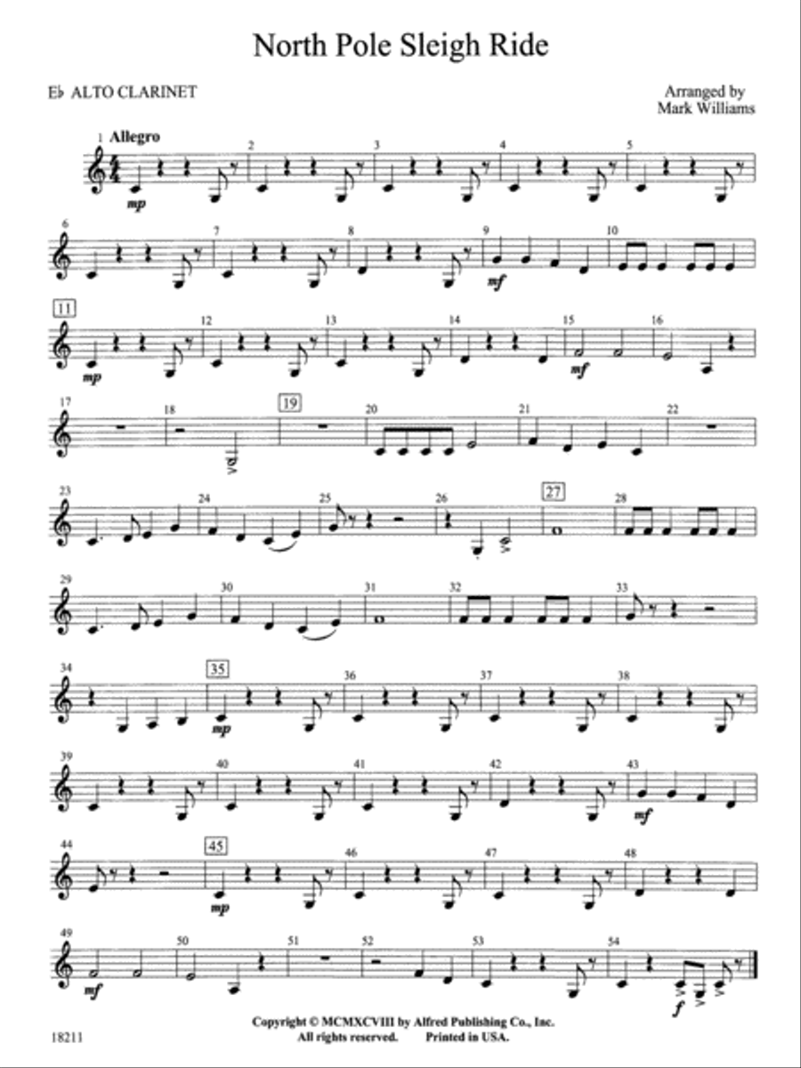 North Pole Sleigh Ride: E-flat Alto Clarinet Concert Band scores gallery preview page 1