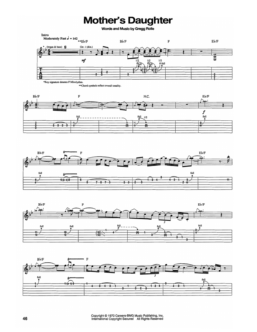 Mother's Daughter Guitar Tablature scores gallery preview page 1