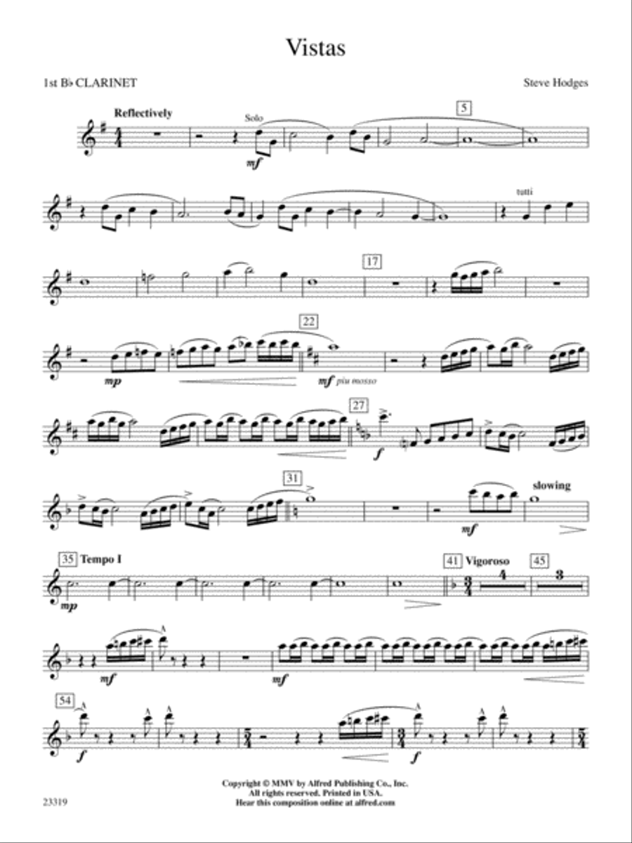 Vistas: 1st B-flat Clarinet Concert Band scores gallery preview page 1
