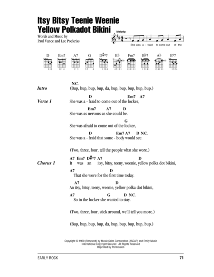 Itsy Bitsy Teenie Weenie Yellow Polkadot Bikini Acoustic Guitar scores gallery preview page 1