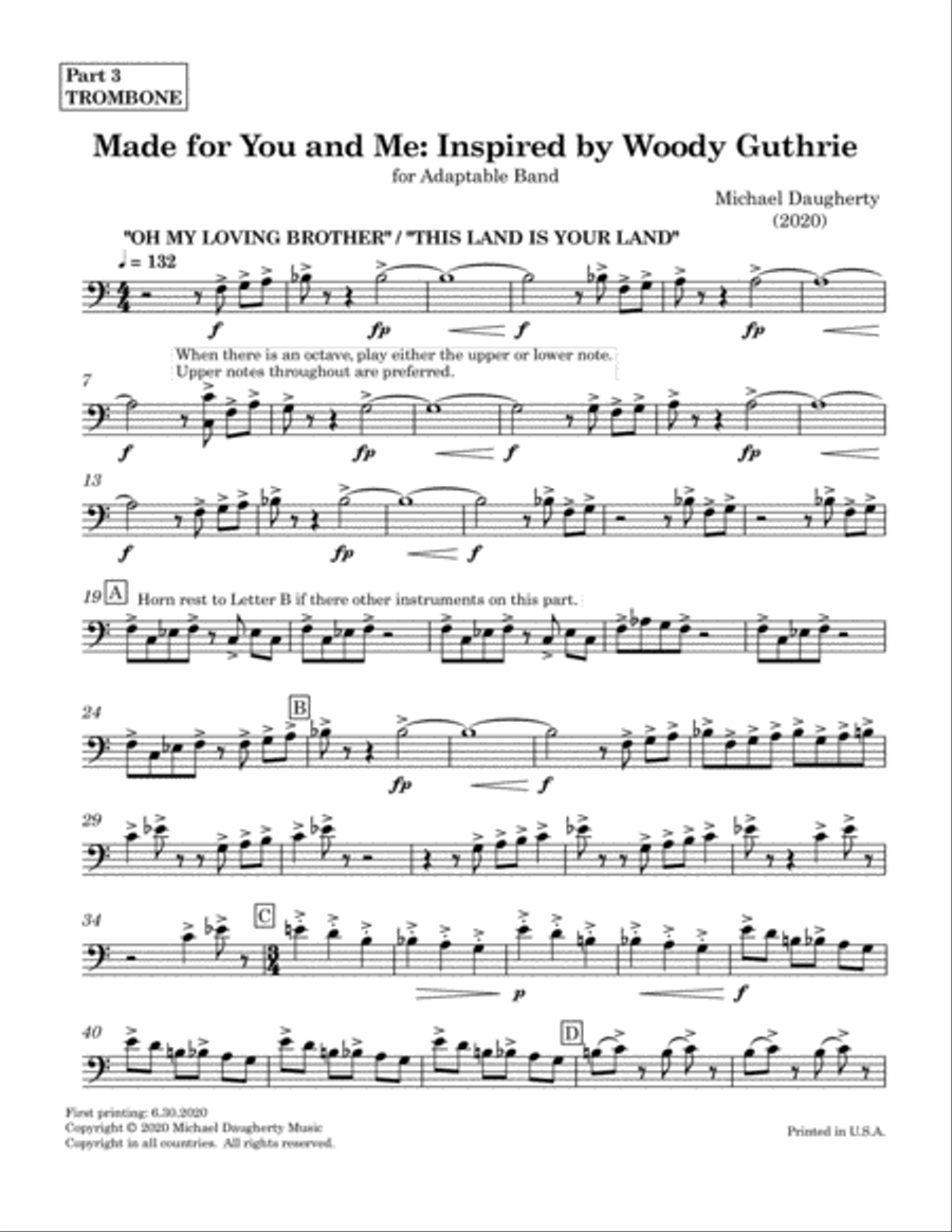 Made for You and Me: Inspired by Woody Guthrie - Part 3 - Trombone Concert Band scores gallery preview page 2