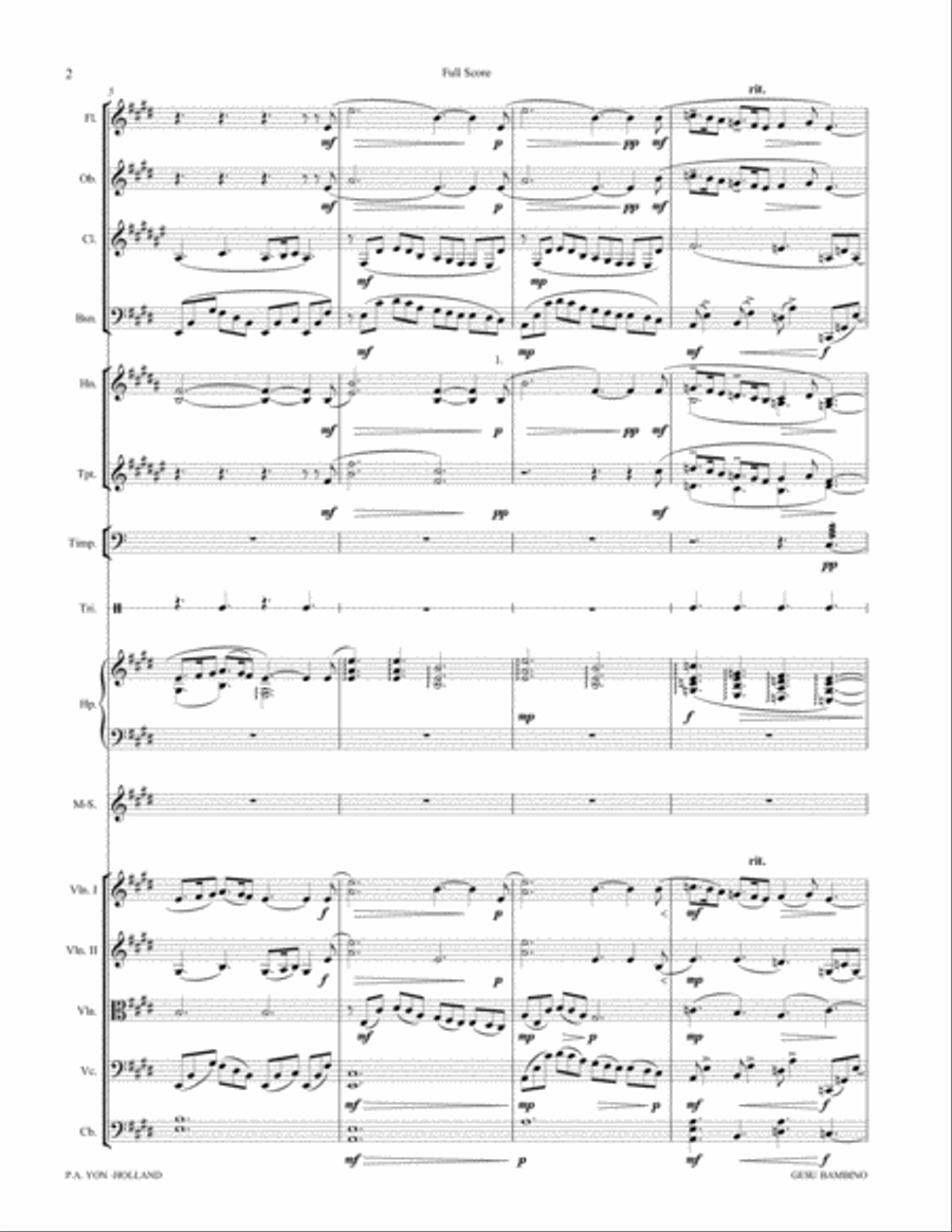 Gesu Bambino for Mezzo Soprano Voice Orchestra, Score and Parts and new English Lyrics Full Orchestra scores gallery preview page 6