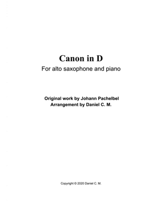 Book cover for Canon in D for alto saxophone and piano