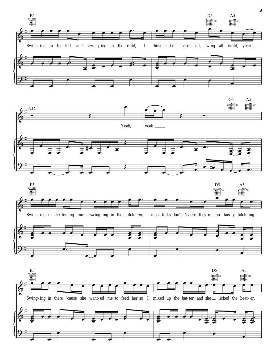 Cherry Pie Piano, Vocal, Guitar scores gallery preview page 3