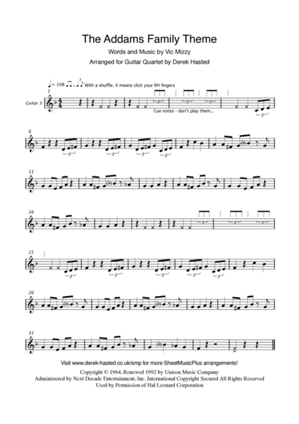 The Addams Family Theme by Vic Mizzy Guitar - Digital Sheet Music
