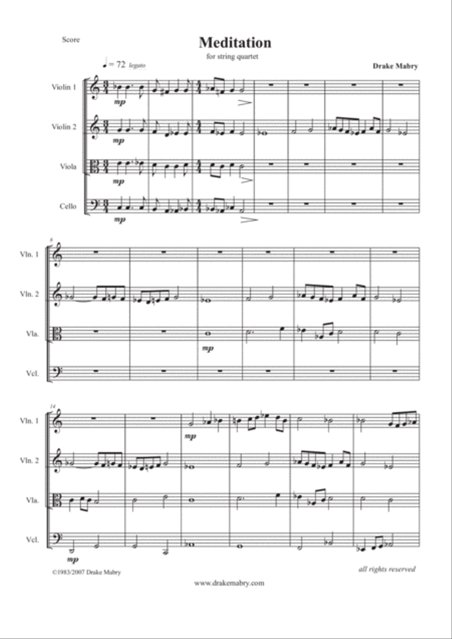 Meditation (string quartet) String Quartet scores gallery preview page 1