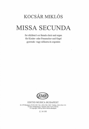 Book cover for Missa secunda für Kinder- oder Frauenchor und Or