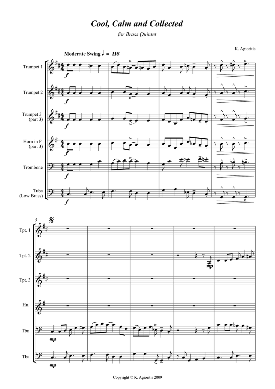 Cool, Calm and Collected - For Brass Quintet Brass Quintet scores gallery preview page 3