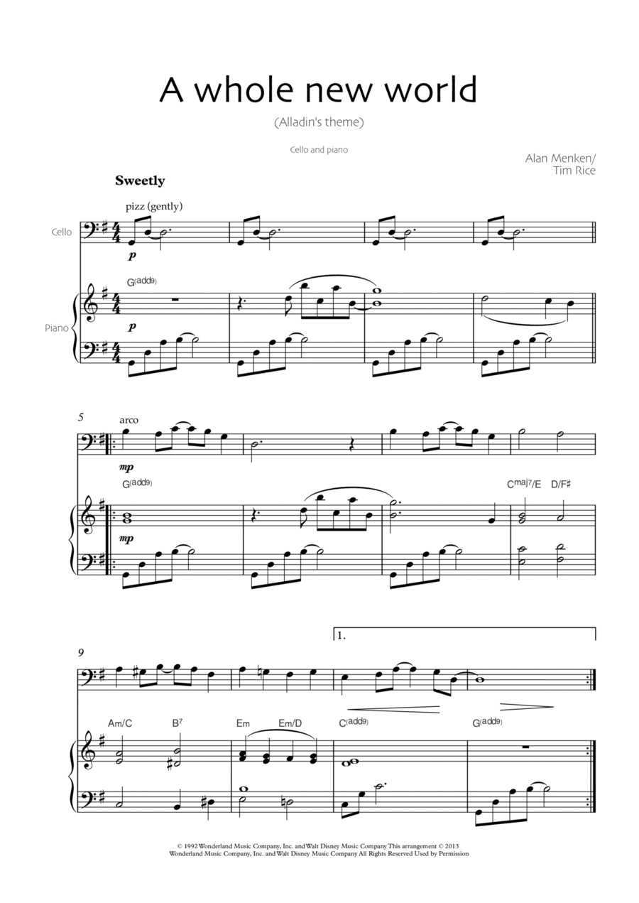 A Whole New World Piano scores gallery preview page 1