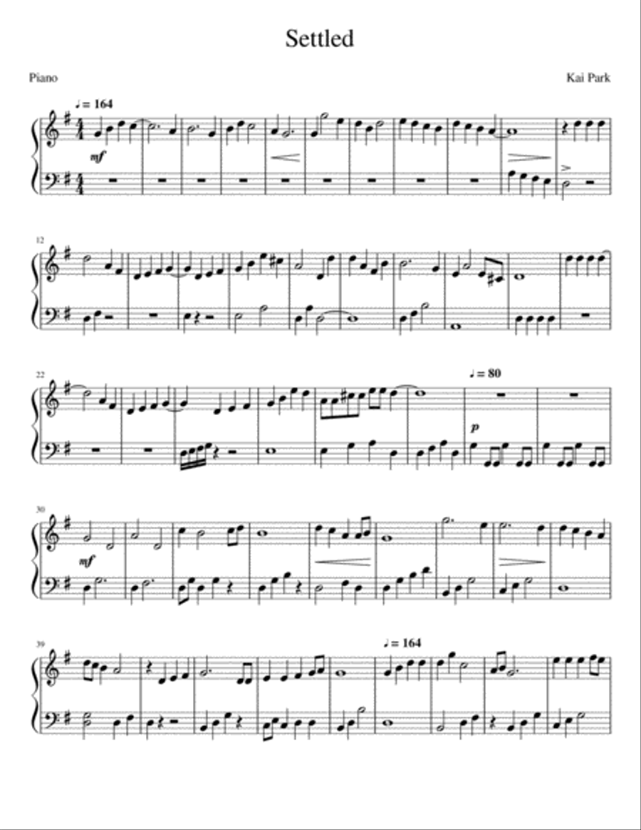 Settled Piano Solo scores gallery preview page 1