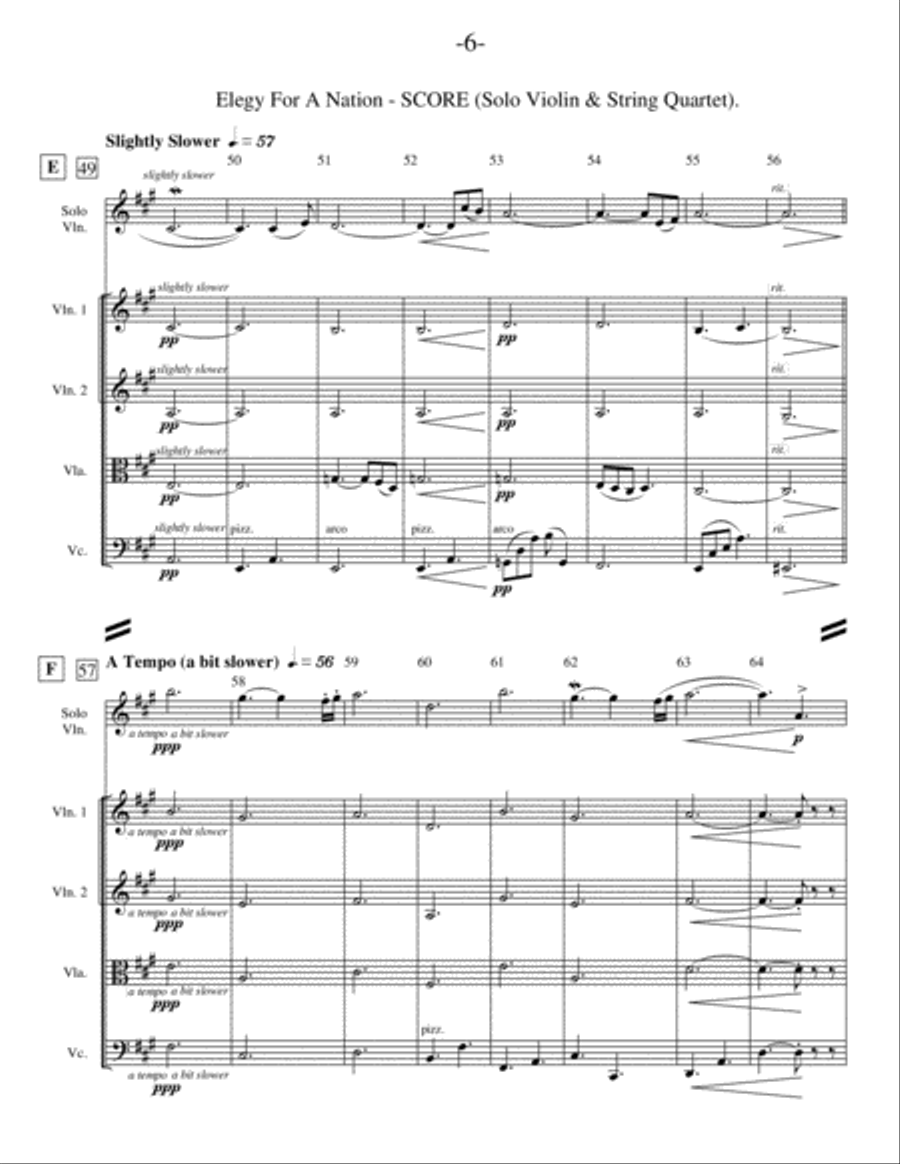 Elegy For A Nation (Solo Violin & String Quartet) String Quartet scores gallery preview page 6