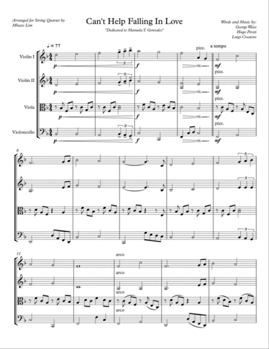 Can't Help Falling In Love String Quartet scores gallery preview page 2