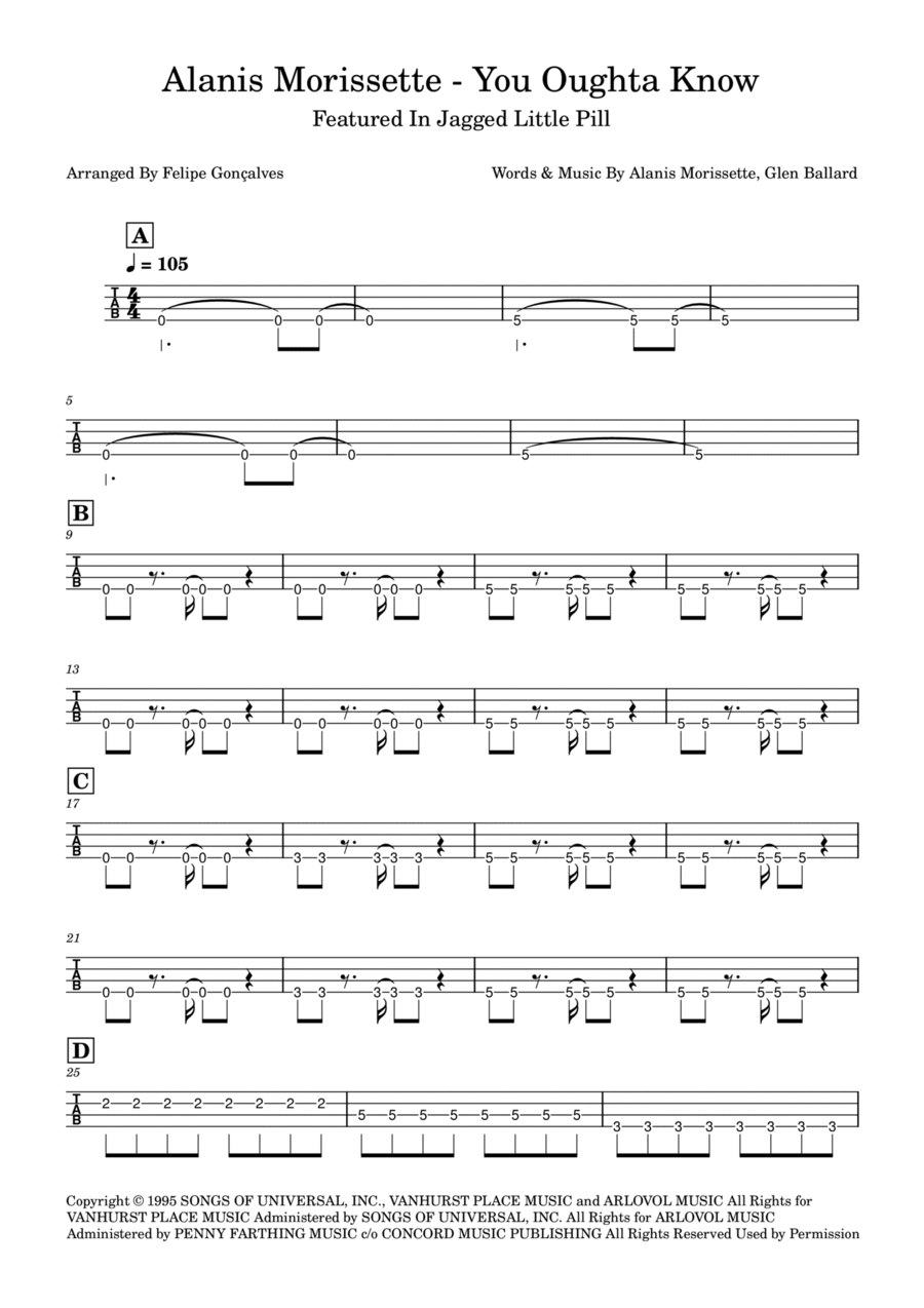 You Oughta Know You Oughta Know Bass Guitar Tablature scores gallery preview page 1