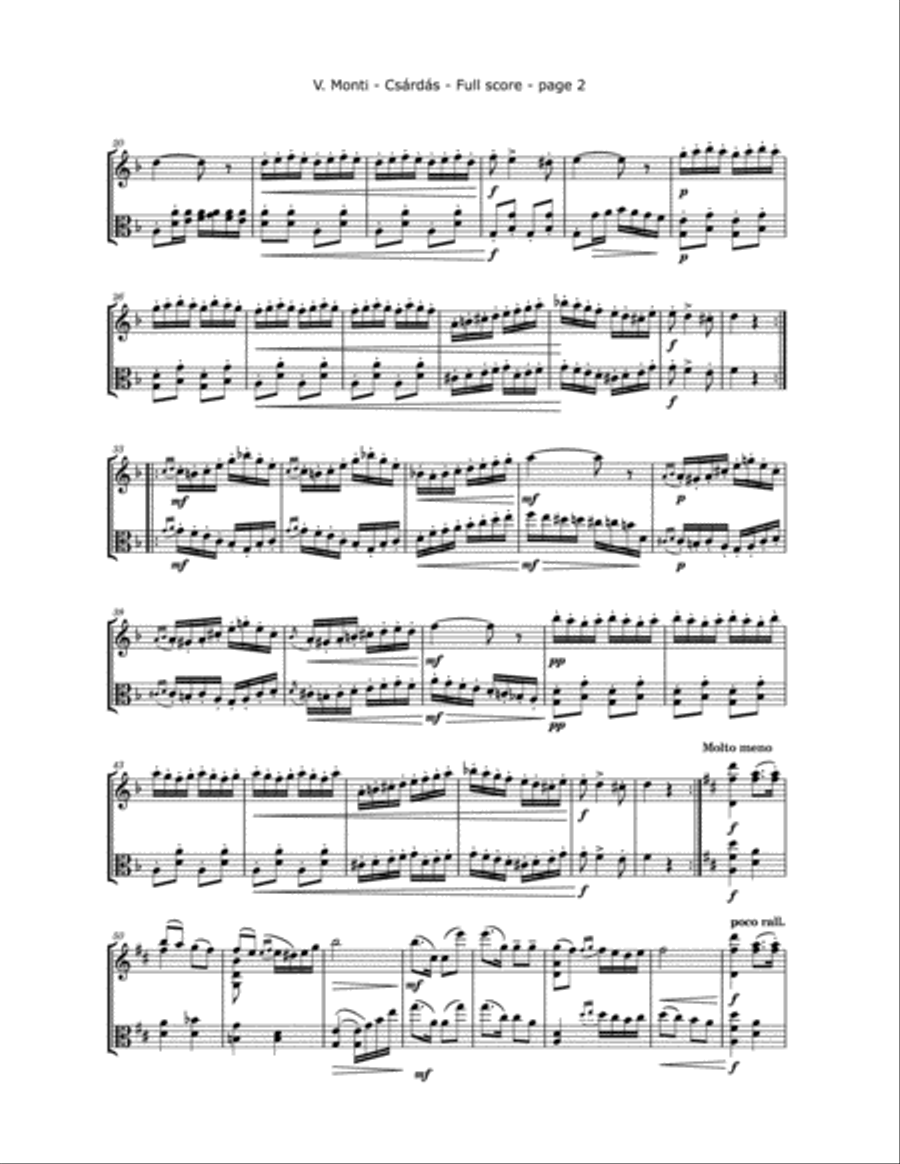 Monti, V. - Csardas for Violin and Viola image number null