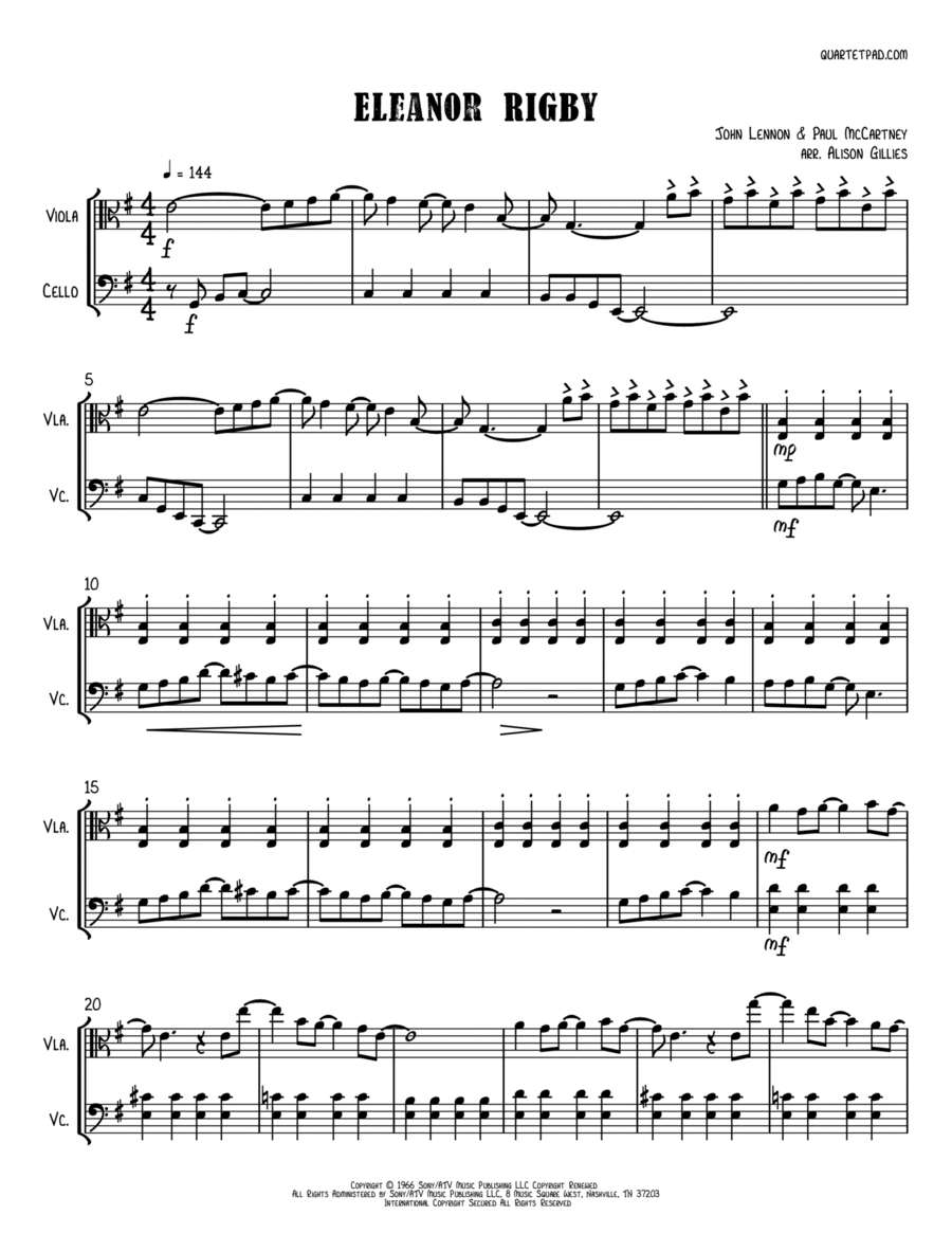 Eleanor Rigby String Duet scores gallery preview page 1