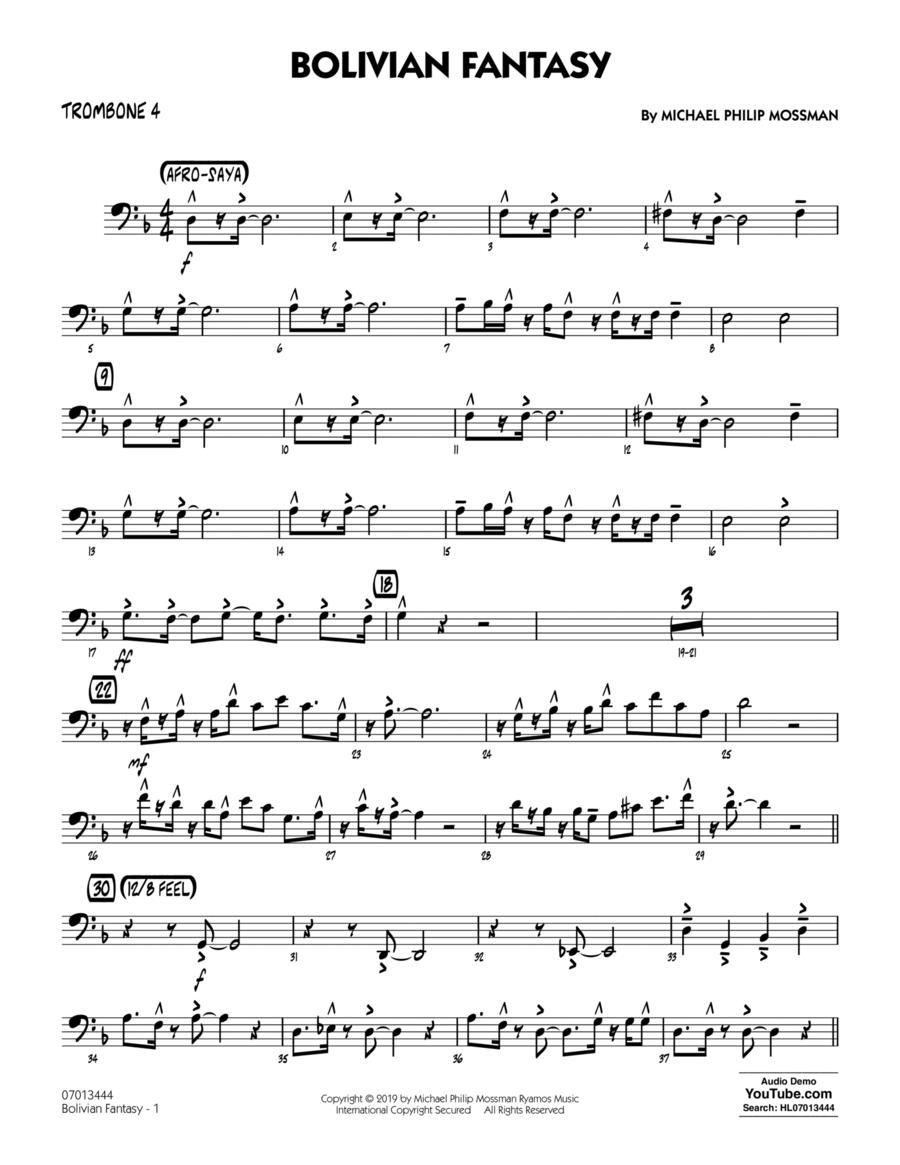 Bolivian Fantasy - Trombone 4 Jazz Ensemble scores gallery preview page 1