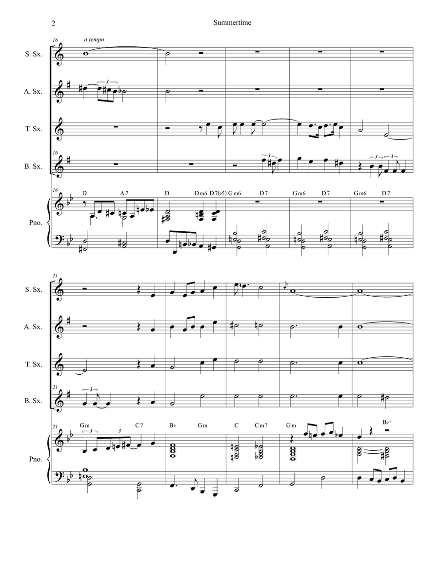 Summertime Saxophone Quartet scores gallery preview page 2