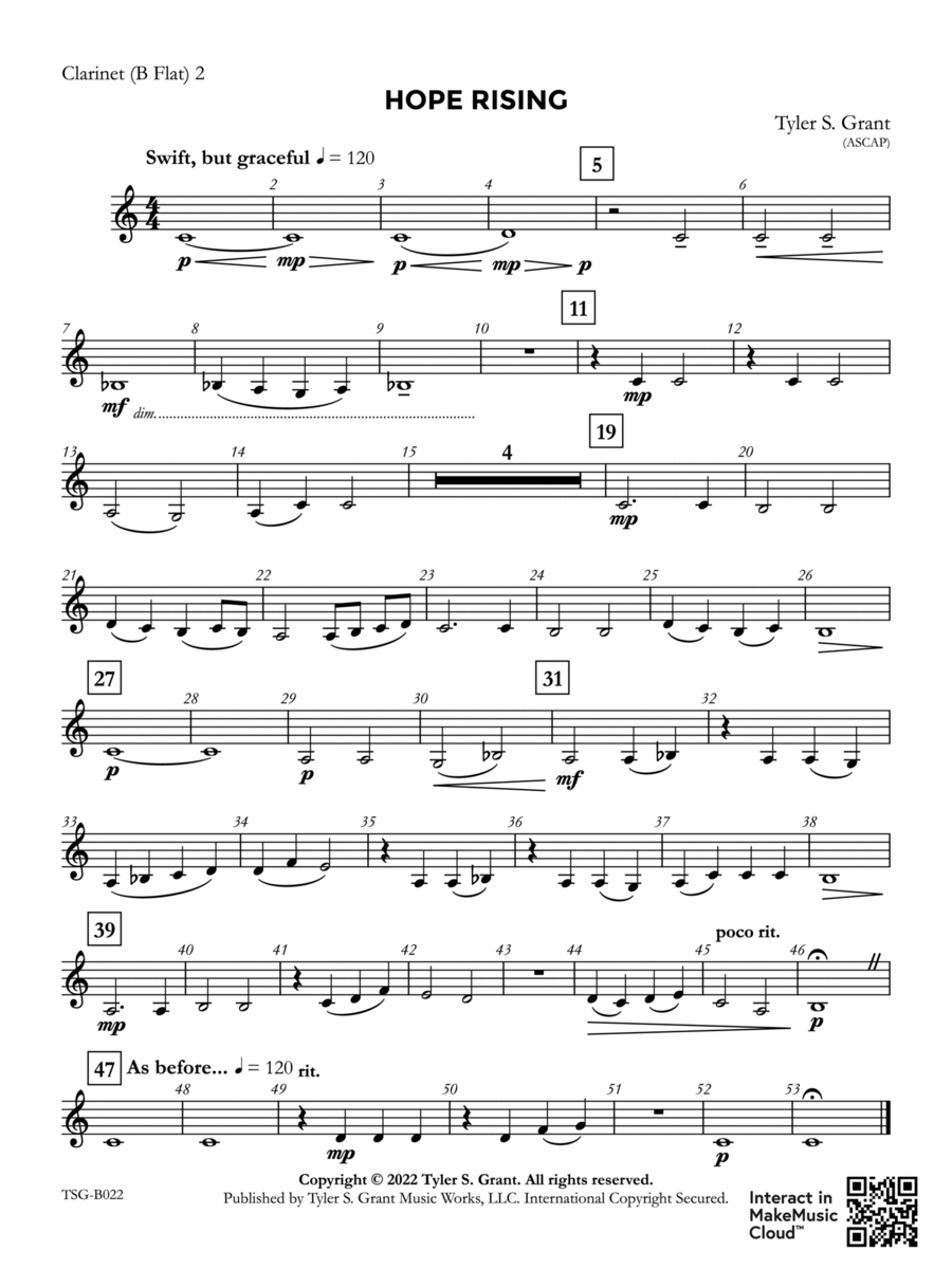 Hope Rising: 2nd B-flat Clarinet Concert Band scores gallery preview page 1