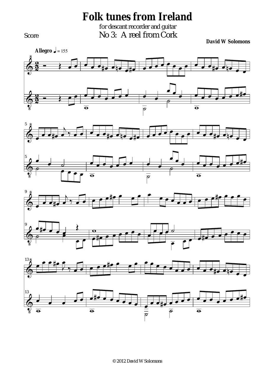 Folk tunes from Ireland No 3 Reel from Cork Small Ensemble scores gallery preview page 1