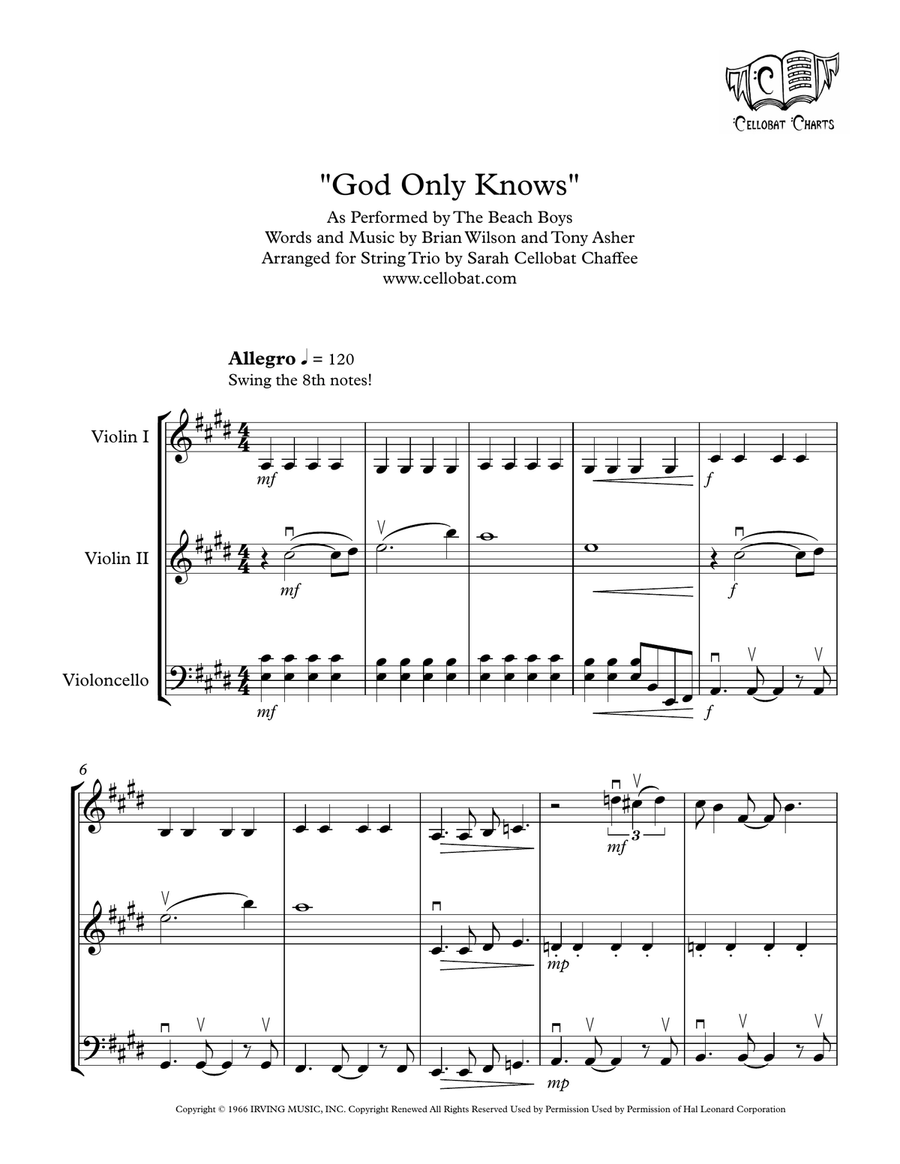 God Only Knows by The Beach Boys String Trio - Digital Sheet Music