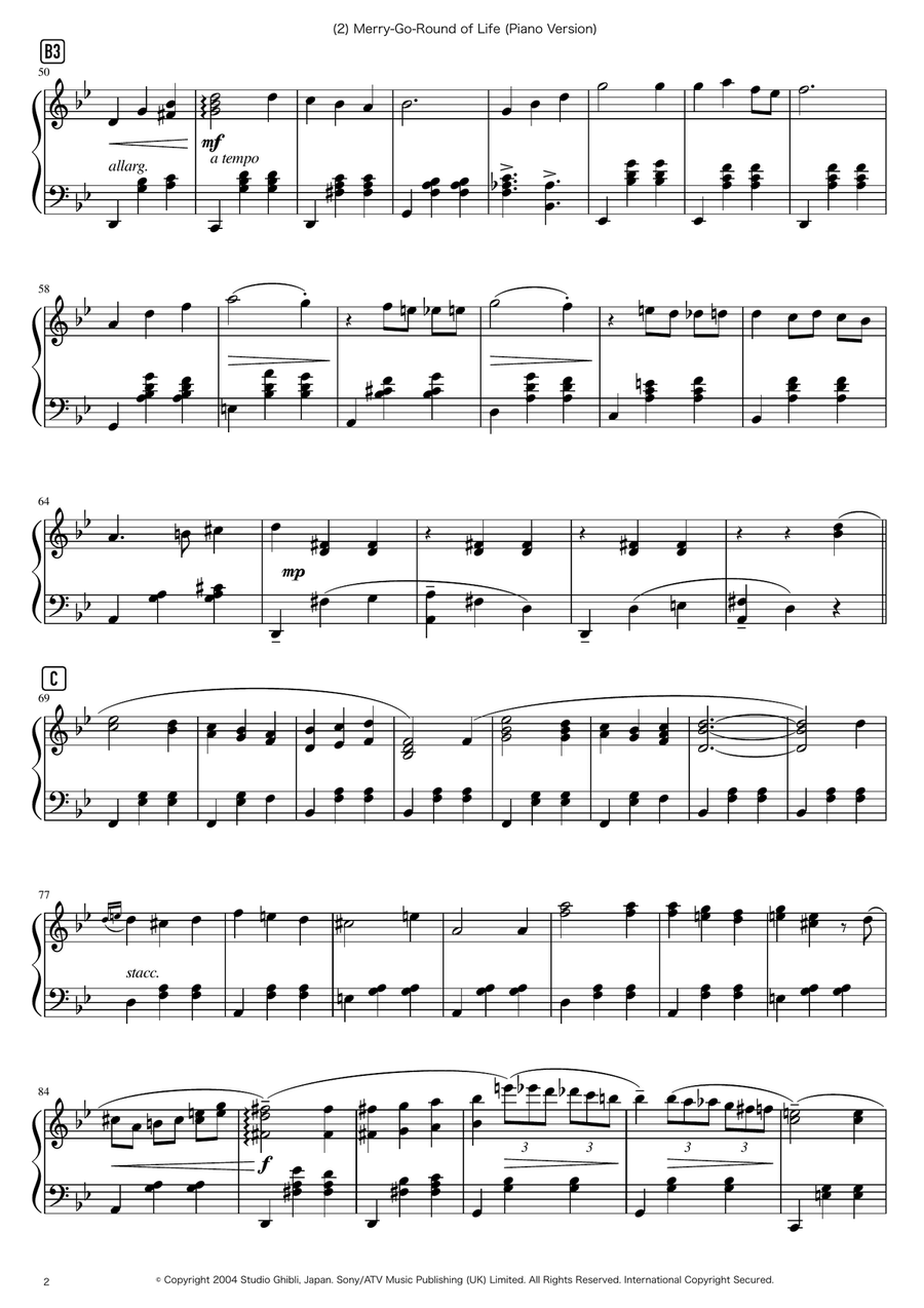 Merry-go-round Of Life Piano Solo scores gallery preview page 2