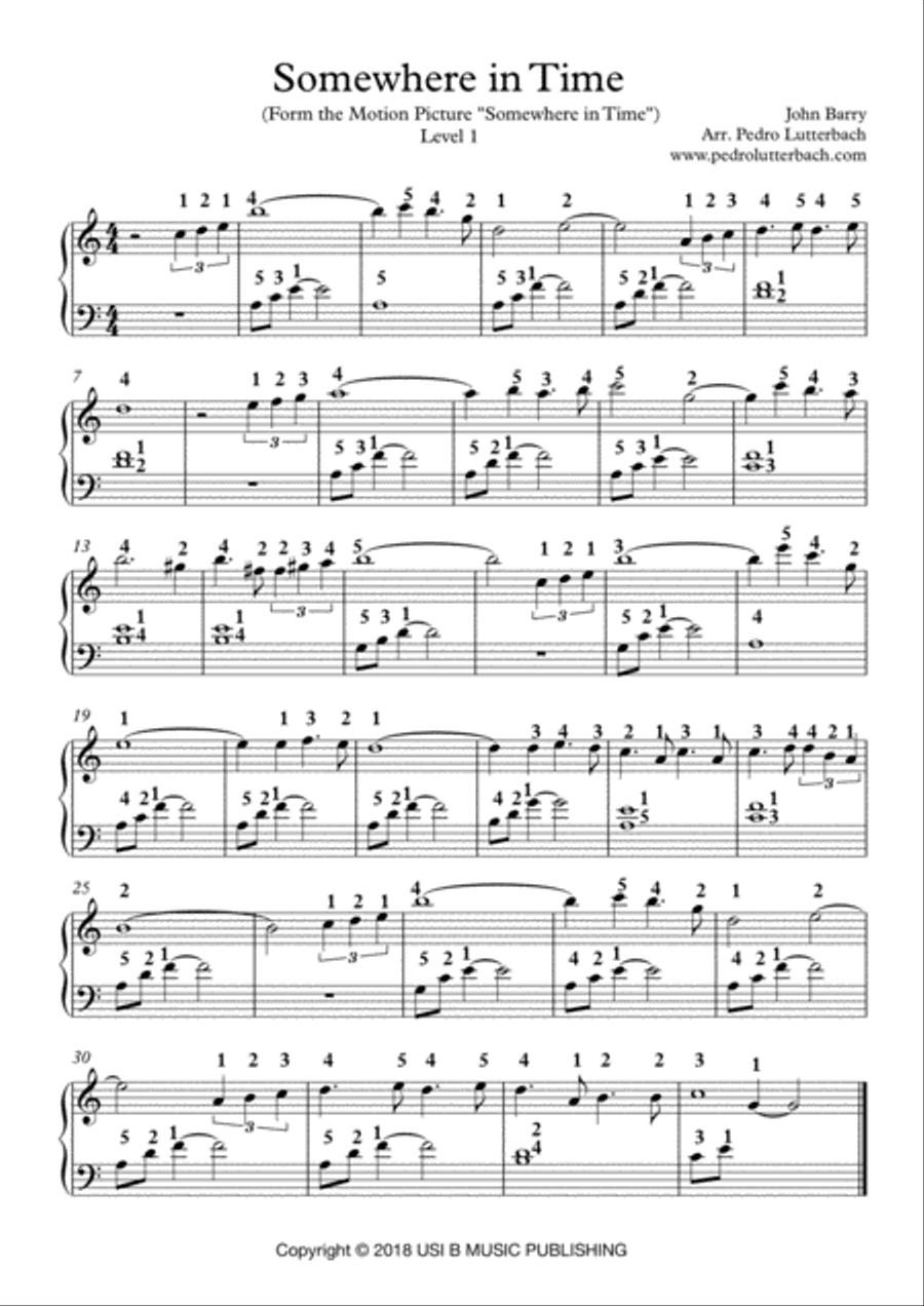 Somewhere In Time Easy Piano scores gallery preview page 1