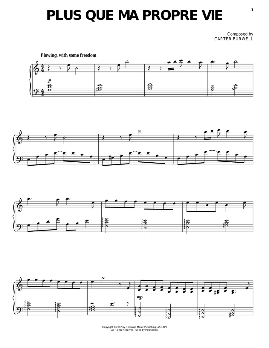 Plus Que Ma Propre Vie Piano, Vocal, Guitar scores gallery preview page 1