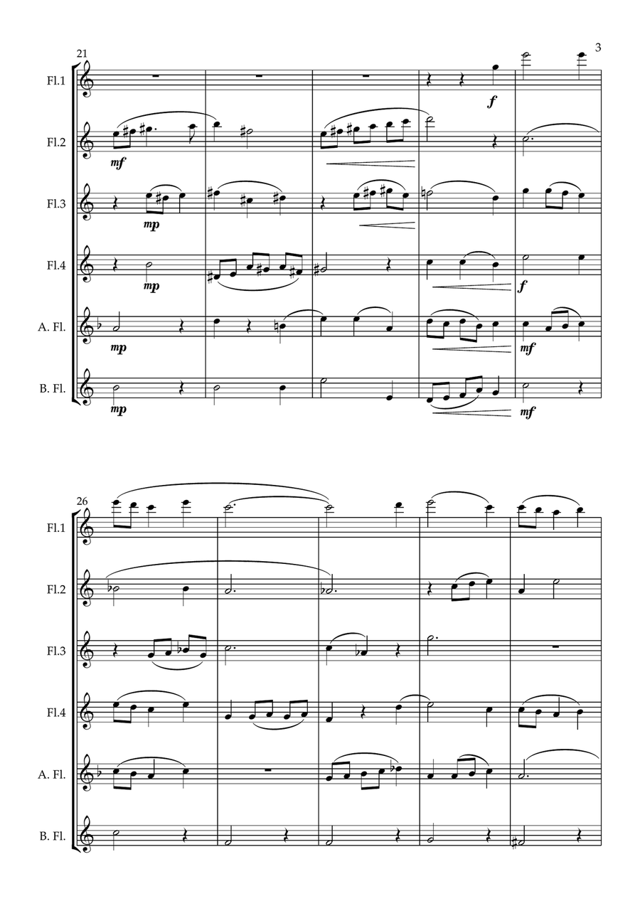 Christmas Waltz. Original for Flute Choir. Early Intermediate. Flute Choir scores gallery preview page 4