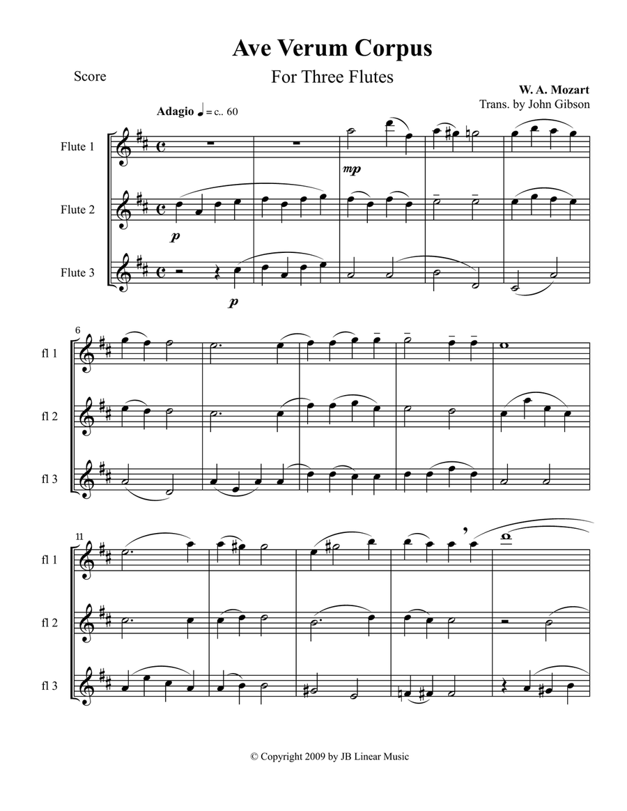 Mozart - Ave Verum Corpus for Flute Trio Flute Trio scores gallery preview page 2