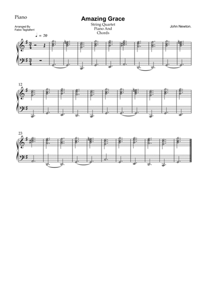 Amazing Grace String Quartet, Piano and Chords image number null