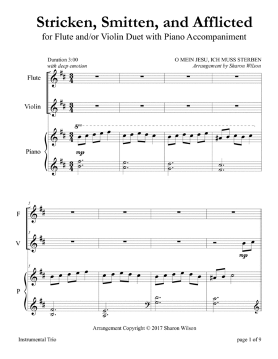 Stricken, Smitten, and Afflicted (for Flute and/or Violin Duet with Piano accompaniment) Flute scores gallery preview page 5