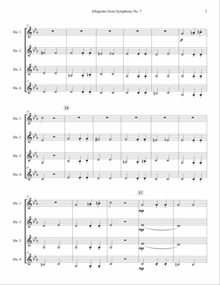 Allegretto from Symphony No. 7 for French Horn Quartet French Horn Quartet scores gallery preview page 3