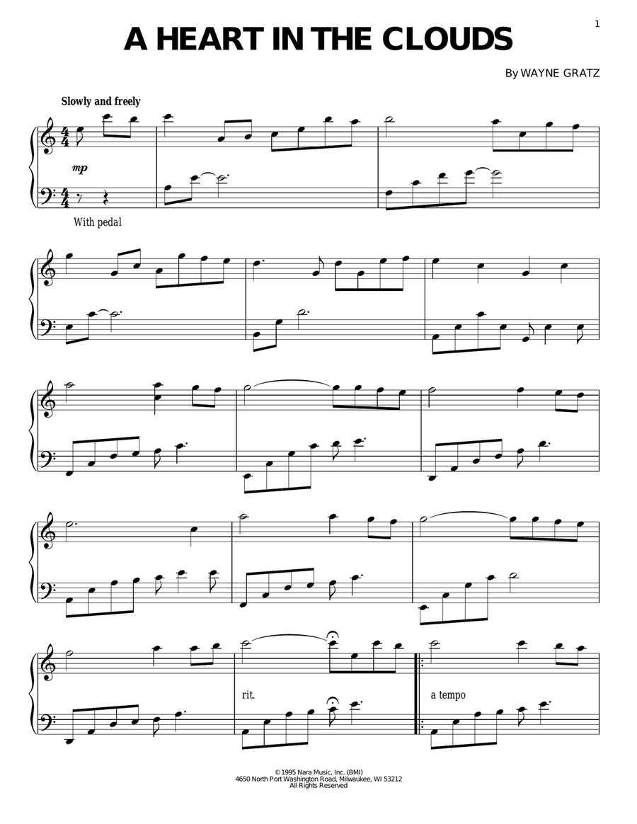 A Heart In The Clouds Piano Solo scores gallery preview page 1