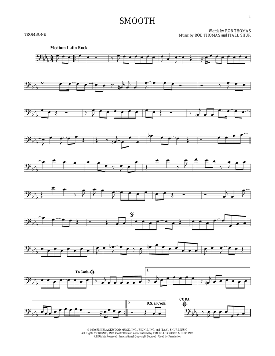 Smooth (feat. Rob Thomas) Trombone Solo scores gallery preview page 1