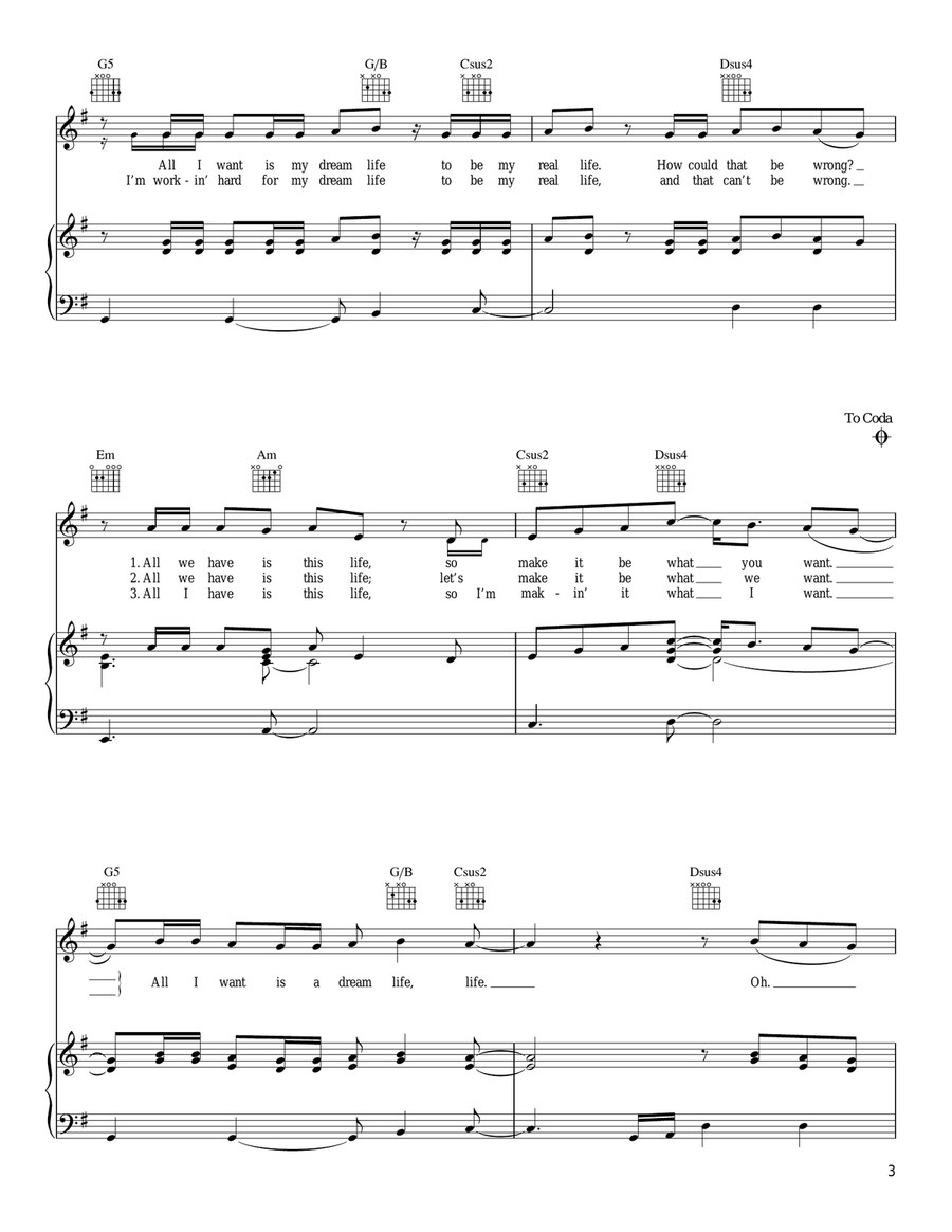 Dream Life Life Dream Life Life Piano, Vocal, Guitar scores gallery preview page 3