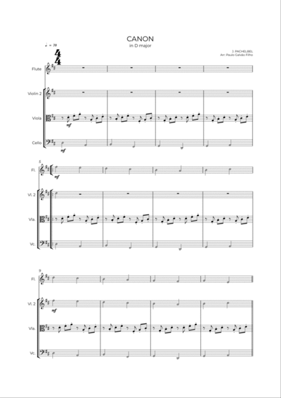 CANON IN D -FLUTE, VIOLIN, VIOLA & CELLO Small Ensemble scores gallery preview page 2
