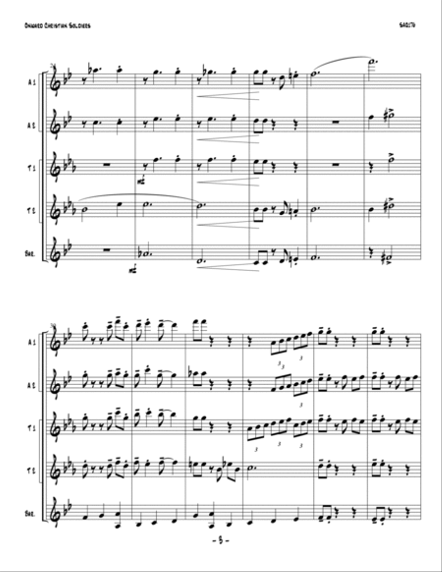ONWARD, CHRISTIAN SOLDIERS - Jazz Saxophone Quintet (unaccompanied) Saxophone Quintet scores gallery preview page 3