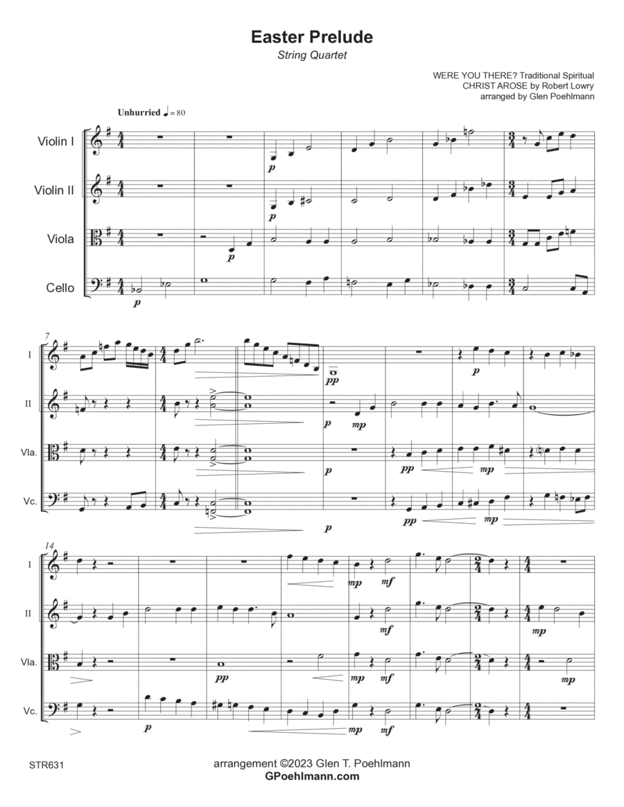EASTER PRELUDE - String Quartet - unaccompanied (Grade 3) String Quartet scores gallery preview page 1