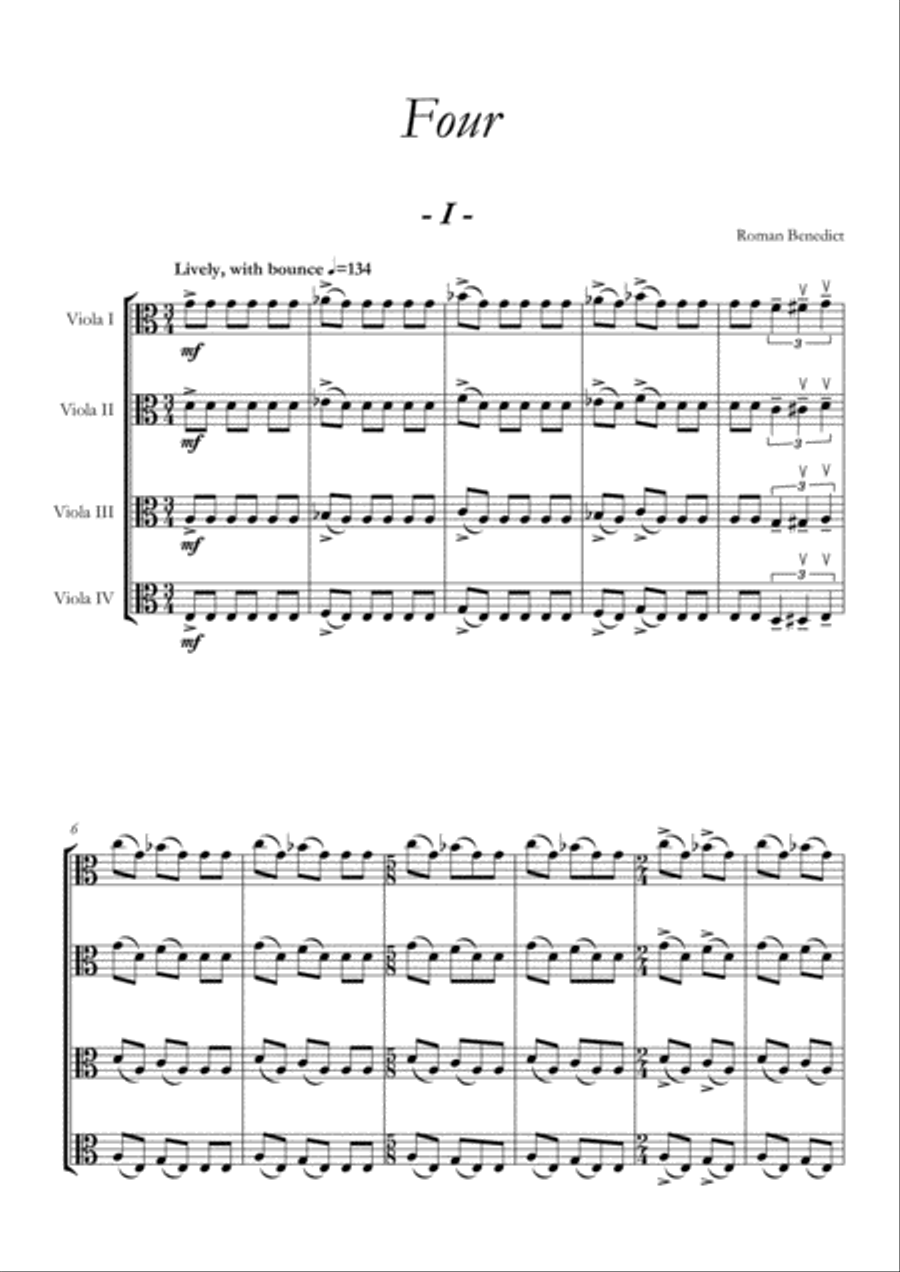 Four: Quartet for four violas String Quartet scores gallery preview page 1