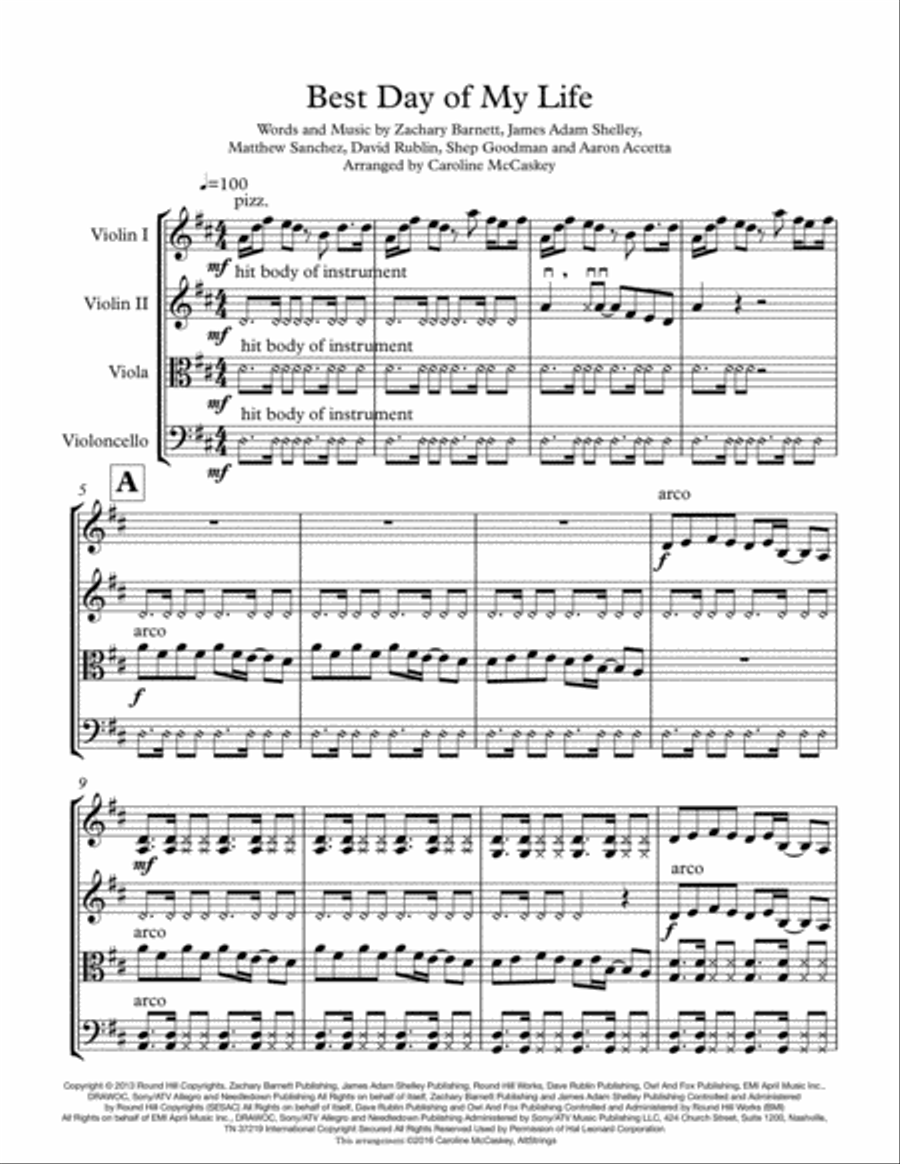 Best Day Of My Life String Quartet scores gallery preview page 3