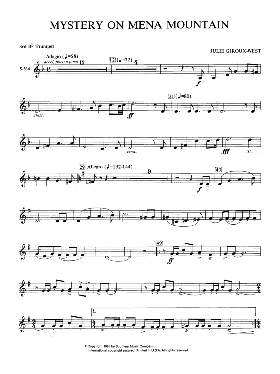 Mystery on Mena Mountain - Trumpet 3 Concert Band scores gallery preview page 1