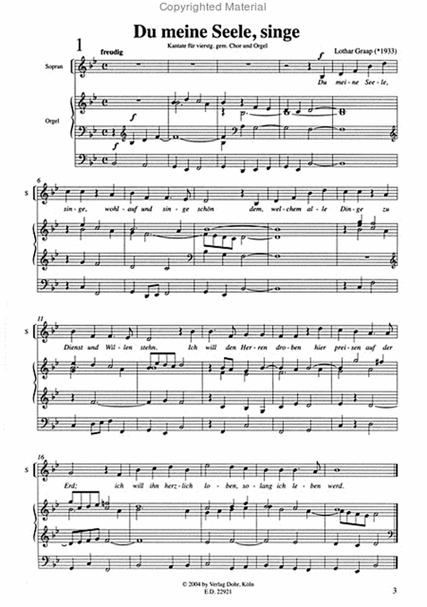 Du meine Seele, singe (1986) -Kantate für vierstimmigen gemischten Chor und Orgel-