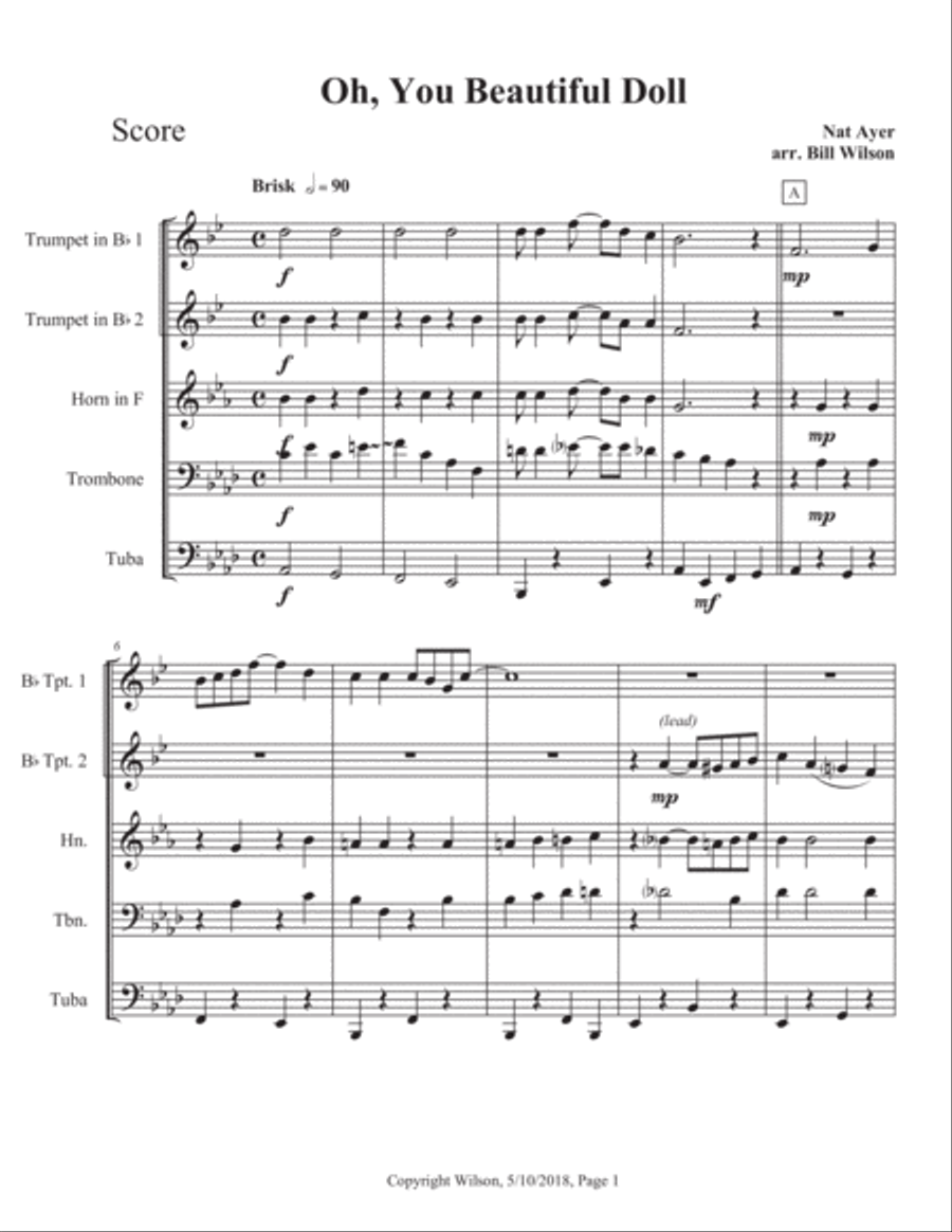 Oh, You Beautiful Doll Oh, You Beautiful Doll Brass Quintet scores gallery preview page 2