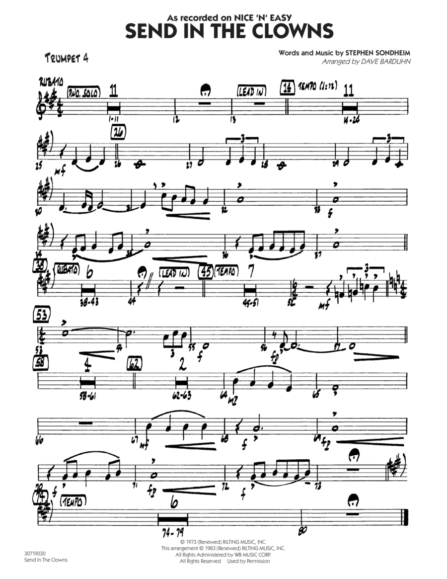 Send In The Clowns - Trumpet 4 Jazz Ensemble scores gallery preview page 1