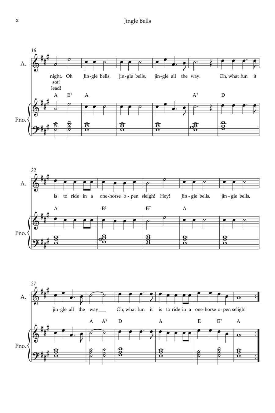 Jingle Bells Alto Voice scores gallery preview page 2