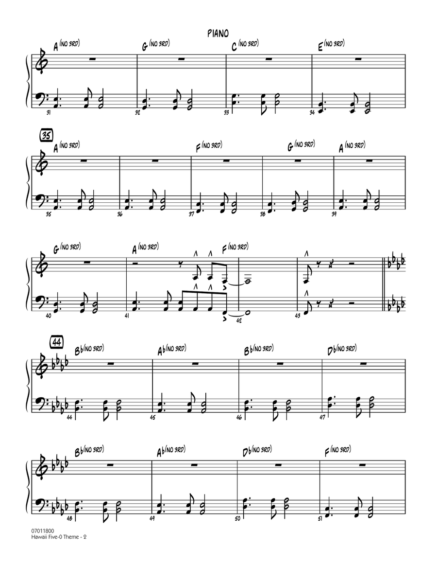 Hawaii Five-O Theme - Piano Jazz Ensemble scores gallery preview page 2