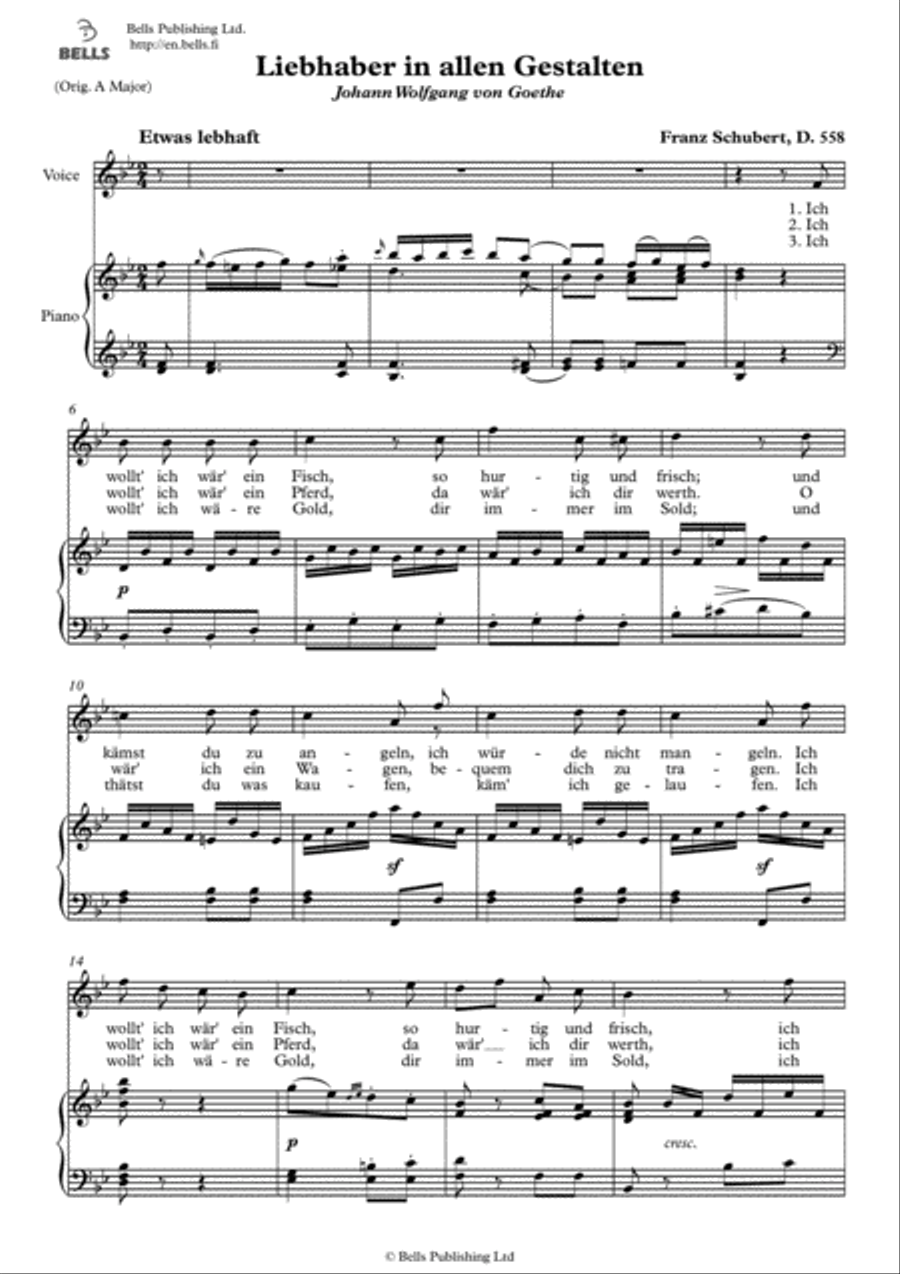 Liebhaber in allen Gestalten (D. 558) (B-flat Major) Voice Solo scores gallery preview page 1