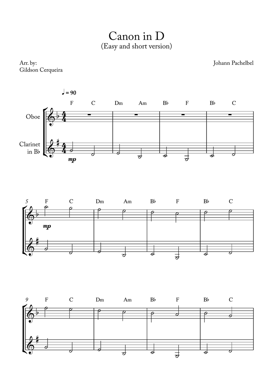 Canon in D Woodwind Duet scores gallery preview page 1